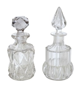 Pair of Vintage Cut Glass Liquor Decanters with Stoppers