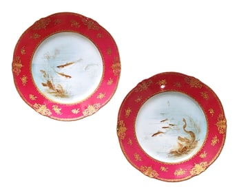Pair of Theodore Haviland Limoges Fish Plates – Hand-Painted, Gilt Borders (France, c.1903–1925)
