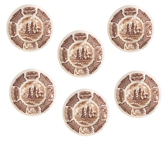 Set of 6 Alfred Meakin “Fair Winds?? Historical Ship Plates – Grand Turk, England