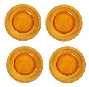Set of 4 Vintage Amber Glass Plates with Gold Etched Rims – Mid-Century