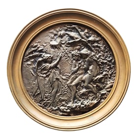 Antique Cast Metal Wall Plaque in Gilt Frame – Adam and Eve Expulsion Scene