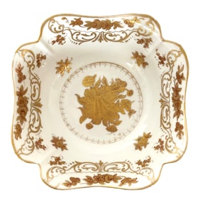 Antique Hand-Painted Porcelain Bowl with Gilded Floral Decoration