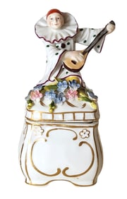 Royal Vienna Porcelain Figural Dresser Box with Harlequin Musician
