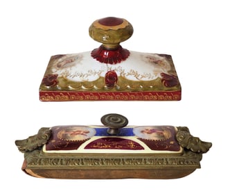 Set of Two Antique Porcelain Blotters, One Marked Royal Vienna Austria for Marshall Field & Co.