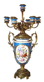 Large Sevres Style Porcelain and Gilt Bronze Candelabra Urn, 7-Light