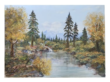 Original Landscape Oil Painting by André Vollman – Mountain Stream Scene, Signed
