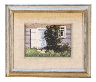 “Sunlit Cottage Wall?? – Vintage Oil Painting by Bruce Jeffrey Peeso (Born 1951) American