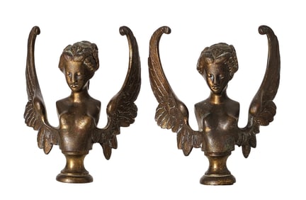 Pair of Antique French Gilt Bronze Winged Female Terminal Lamps