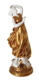Antique Gilt and White Porcelain Figurine of a Classical Maiden