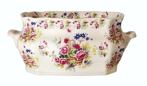 Antique Ridgways England Ironstone Floral Chamber Pot or Jardinière