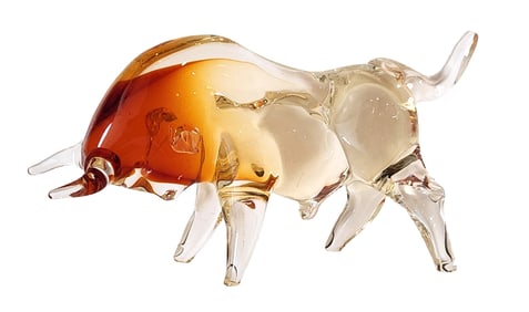 Murano Art Glass Bull Sculpture in Amber and Clear
