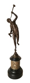 Antique French Bronze Allegorical Trumpet Player Sculpture on Relief Base