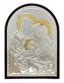 Italian Silver and Gold-Plated Icon of the Holy Family