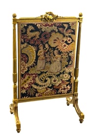 19th Century French Louis XVI Style Gilt Bronze Firescreen with Tapestry Panel