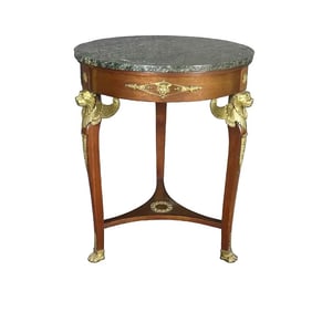 19th Century French Empire Style Mahogany Gueridon Table with Marble Top and Ormolu Mounts
