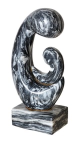 Modern Abstract Black and White Marble Sculpture – Mother and Child Motif