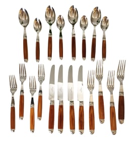 Mariposa France 24-Piece Flatware Set – Wood Handle & 18/10 Stainless Steel Cutlery