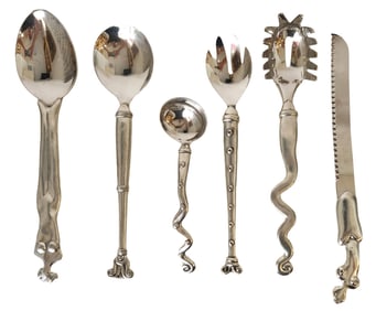 C. Boyes Taxco Mexico Handmade Pewter Serving Utensils – Set of 6 Modernist Sculptural Pieces
