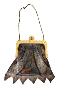 Antique Whiting & Davis Mesh Purse – Art Deco Painted Mesh with Geometric Frame