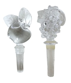 Pair of Vintage French Clear Crystal Fruit Bottle Stoppers – Apple & Grapes