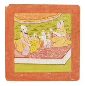 Indian Mughal-Style Miniature Painting – Royal Family Scene