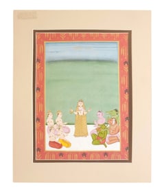 Indian Miniature Painting – Devi Surrounded by Deities and Animal-Headed Beings