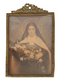 Antique Framed Sepia Print of Saint Thérèse of Lisieux by Edward Gross Co. – Made in Germany