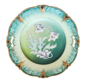 Antique Hand-Painted Porcelain Cabinet Plate with Floral Motif and Gilded Accents