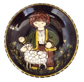 Vintage Lanz Gwatt Hand-Painted Ceramic Plate – Child with Sheep