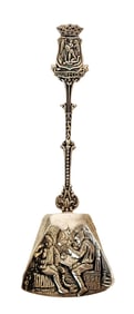 Vintage Brussels Souvenir Bell with Figural Handle & Relief Scene