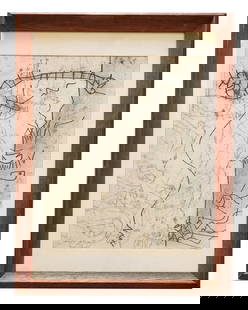 Andre Masson (1896 - 1987) France: Andre Masson (1896 - 1987) France Mixed Media on Cardboard Measure 19"in H x 15"in W and 26 1/2"in H x 20 1/2"in W framed Known for: Surrealism, abstract expressionist painting Biography: Andre Masson