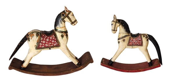Pair of Hand-Painted Folk Art Wooden Rocking Horses