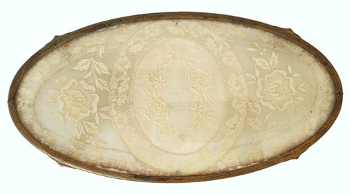 Antique French Brass & Lace Oval Vanity Tray