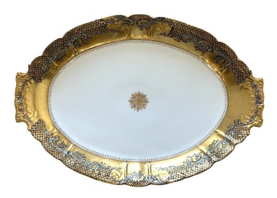 Antique Limoges France Hand-Painted Porcelain Tray with Ornate Gold Border