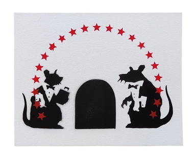 Banksy (Born 1974) England: Banksy (Born 1974) England Spray Paint on Canvas Measure 8"in H x 10"in W Known for: Graffiti art with political themes Biography: A prolific British graffiti artist, political activist and painter, h