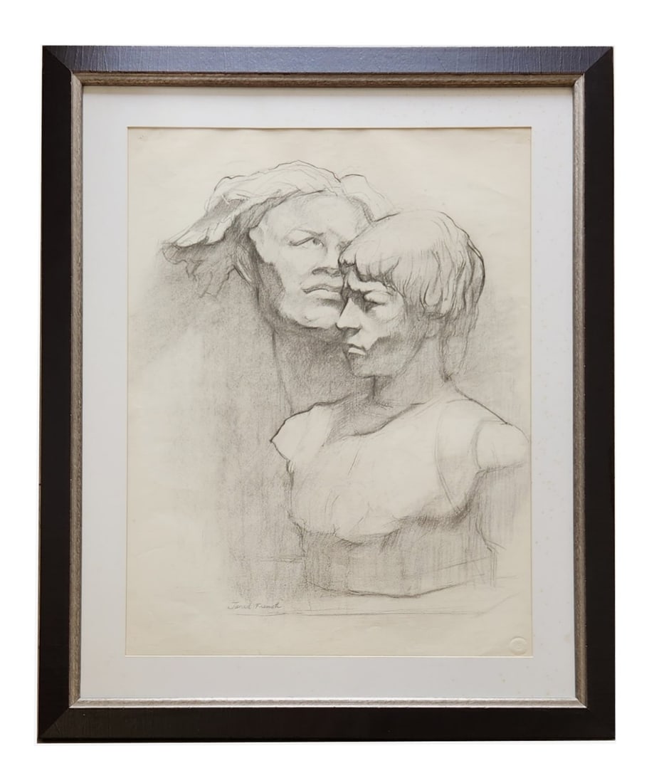 Jared French (1905 - 1987) American: Jared French (1905 - 1987) American Pencil on Paper Measure 24 1/2"in H x 18"in W and 32 1/4"in H x 26 1/4"in W framed Known for: Surreal landscape-figures, mural Biography: Jared French was born in 1