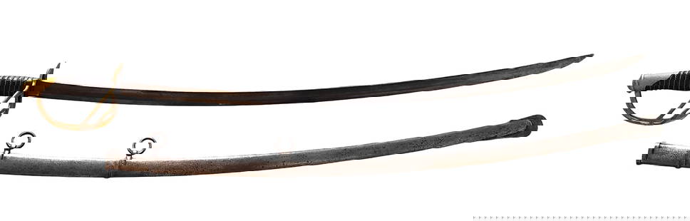 Civil War U.S. Model 1860 Cavalry Saber by C. Roby – Dated 1865 with Scabbard: Original U.S. Model 1860 cavalry saber dated 1865, manufactured by Christopher Roby of Chelmsford, Massachusetts. The blade is deeply stamped with “U.S. / 1865 / A.G.M.&rdquo; on one side and “C.