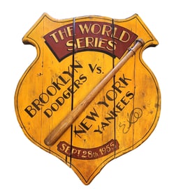 Brooklyn Dodgers vs. New York Yankees 1955 World Series Commemorative Wall Art with Bat