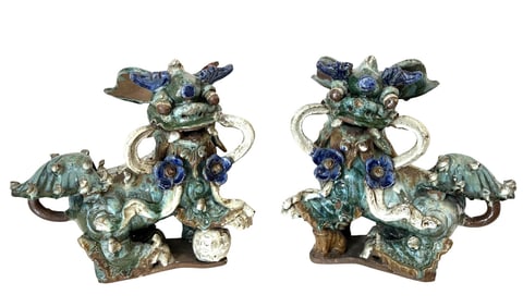 Pair Large Chinese Guardian Foo Dogs - Lions Qing Dynasty 19th Century