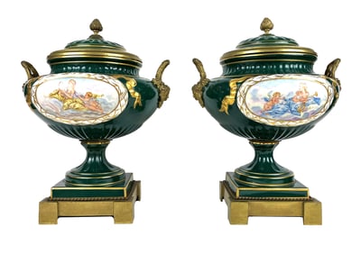 Pair of French Sevres and Bronze Mounted Porcelain