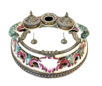 French Sterling and Porcelain Inkwell - A. Risler & Carre, Paris