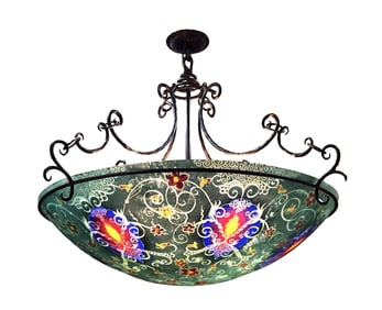 Large Hand Painted Signed Floral Chandelier, Ulla Darni