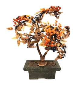 Possible 19th Century Large Chinese Jadeite Jade Tree Carnelian Stone