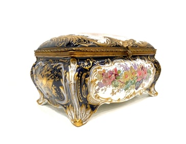 Antique 19th Century Large French Sevres Box Hand Painted