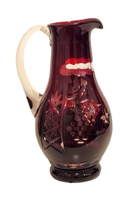 Dark Ruby & Clear Brilliant Cut Crystal Pitcher