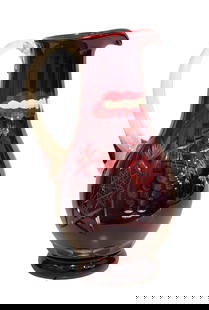 Dark Ruby & Clear Brilliant Cut Crystal Pitcher: Dark Ruby & Clear Brilliant Cut Crystal Pitcher Measure 11 1/2"in H