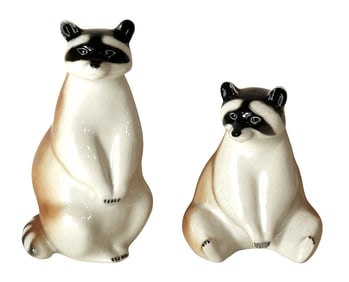 Pair of Soviet-Era Porcelain Raccoon Figurines, Made in USSR