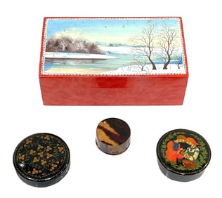 Lot of Lacquered Russian and Tortoiseshell Boxes