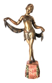 Art Deco Bronze Dancer Figurine on Marble Base