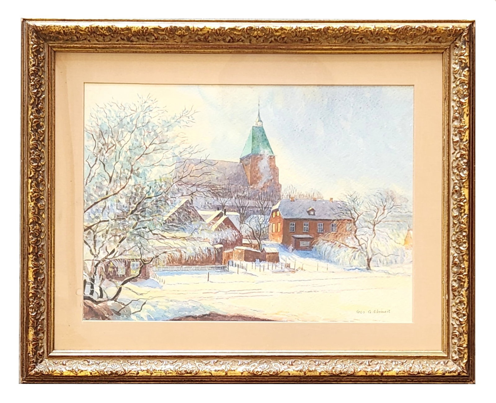 George Gustav Adomeit (1879 - 1967) Germany: George Gustav Adomeit (1879 - 1967) Germany Watercolor on Paper Measure 11"in H x 15 1/2"n W and 17 1/4"in H x 21 1/2"in W with frame Known for: Landscape, coastal and urban-industry painting Biograph